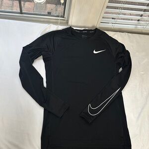 Nike Men's Black Long Sleeve Tee with White Accents